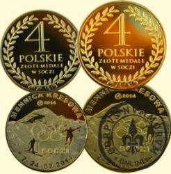 4 polskie złote medale w Soczi (mosiądz pozłacany)