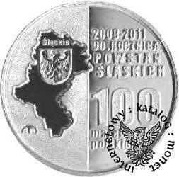 100 marek polskich - 90. ROCZNICA POWSTAŃ ŚLĄSKICH (Ag II)