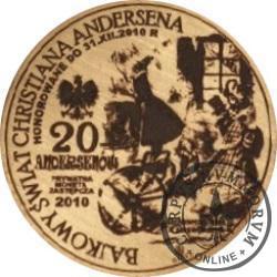 20 andersenów / Hans Christian Andersen - typ IV / PRÓBA - WZORZEC PRODUKCYJNY DLA MONETY (miedź patynowana)