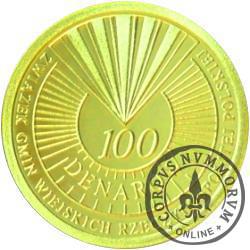 100 denarów - Związek Gmin Wiejskich Rzeczypospolitej Polskiej (mosiądz pozłacany)