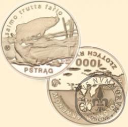 1000 złotych rybek (Au.900, st. odwrócony) - II emisja / PSTRĄG bok ząbkowany