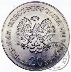 20 złotych - Nowotko - obrzeże wąskie, znak w lewo